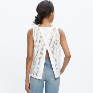 Madewell Eyelet Open Back White Crochet Tank Top